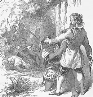 Algonkin Prints: John Smith Fighting with Powhatan