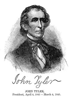 John Tyler - USA President engraving with his signature 1888