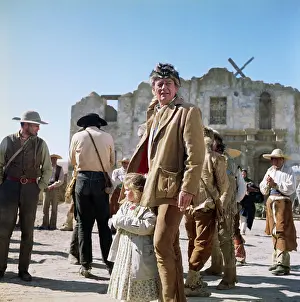 John Wayne and Daughter Aissa on Movie Set