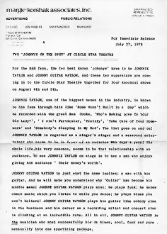 6 25 15 Ochs Prints: Johnnie Taylor And Johnny Guitar Watson Press Release