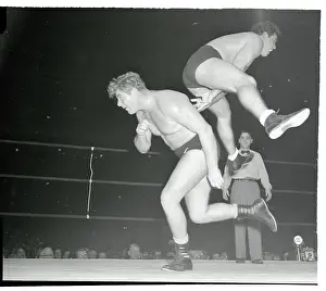 Competition Prints: Johnny Barend and Leslie Carlton Wrestling