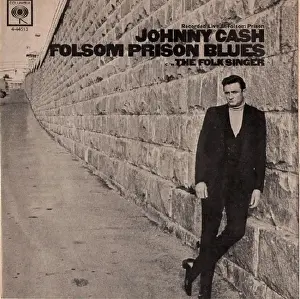 Prints of Album cover for the Johnny Cash 7 inch record Recorded Live at Folsom Prison, Folsom Prison Blues, The Folk Singer and released on April 30, 1968 in Folsom, California Rare and Iconic Images from Music's Golden Era: Johnny Cash Folsom Prison Blues 7 inch Album Cover