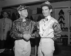 Johnny Longden Shaking Willie Shoemaker's Hand