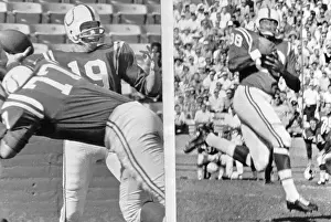 Quarterback Prints: Johnny Unitas Throwing Touchdown Pass to John Mackey