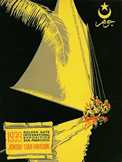 Prints of USA - 1939: A menu for Johore State Pavilion reads '1939 Johore State Pavilion Golden Gate International Exposition San Francisco' from 1939 in USA A Visual Journey Through Jim Heimann’s Collage Illustrations—Celebrating the Art of Vintage Ephemera and Pop History: Johore State Pavilion