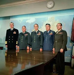 George W Prints: Joint Chiefs of staff Posing near Map