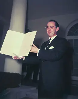 Salk Prints: Jonas Salk Holding Presidential Citation