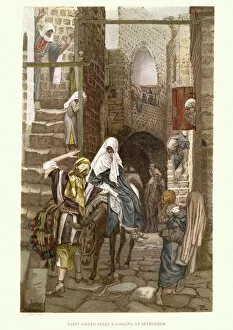 Digital Vision Vectors Gallery: Joseph and Mary seeking lodging at Bethlehem