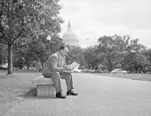Wisconsin Prints: Joseph McCarthy Sitting on Bench