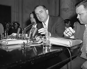 Conference Table Prints: Joseph McCarthy Speaking at Microphones