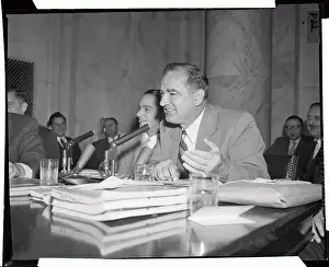 Joseph R Prints: Joseph R. McCarthy Gesturing and Smiling in Hearing