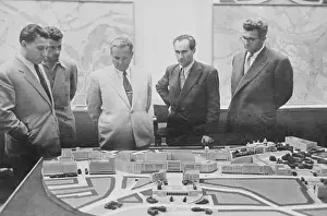 Yugoslavia Prints: Josip Broz Tito Looking at Architectural Models