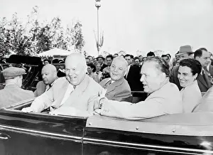 Yugoslav Prints: Josip Broz Tito and Wife Riding in Car with Soviet Leaders