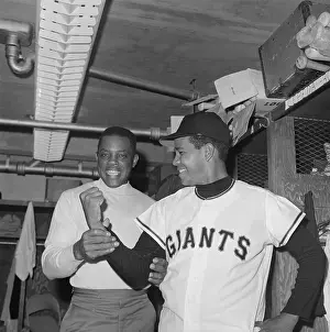Juan Marichal Demonstrating His Fist Power to Willie Mays