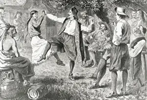 Jubilant French Neighbors Enjoying Dance with Native Americans