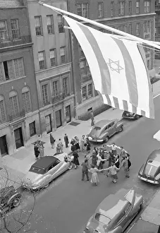 Israeli Prints: Jubilant Teenagers Beneath American and Israeli Flags