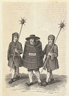 Judged Suspect Being Paraded in Barrel for His Crime