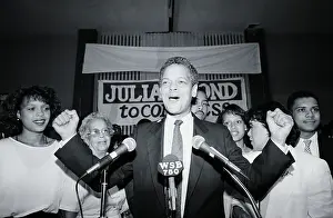 Democracy Prints: Julian Bond At Microphone, Happy; Smilin