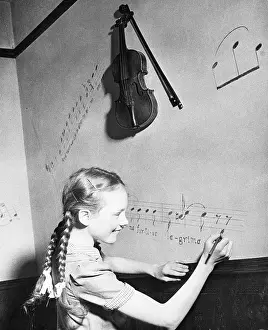 Musical Notation Prints: Julie Andrews Writing Music on Wall