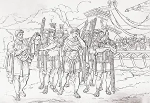 Julius Caesar Aghast at Soldier Holding Pompey's Head