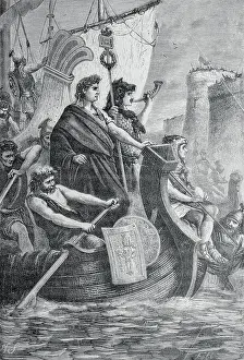 Julius Caesar Traveling on Channel by Boat