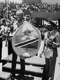 Dar Es Salaam Prints: Julius Nyerere Holding Shield at Ceremony