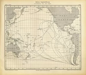 Images Dated 20th January 2018: June, July and August Sailing Ship Routes Chart, Pacific Ocean