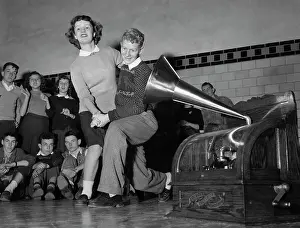 High School Prints: Junior High Students Dancing Beside Edison Phonograph
