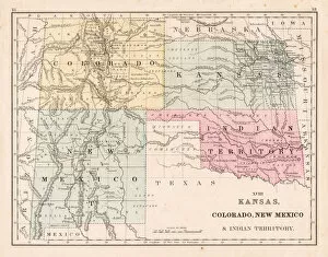 New Mexico Collection: Kansas Colorado New Mexico map 1867