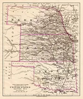 Images Dated 21st February 2017: Kansas and Nebraska map 1881