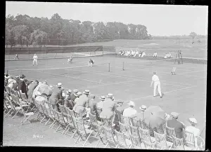 Prints of (Original Caption). Glen Cove, NY: General scene of the court at Glen Cove, Long Island, showing Karl Behr and W.J. Clothier playing tennis and spectators watching the game A Game of Elegance: Tennis Through the Ages: Karl Behr and William Clothier Playing Tennis