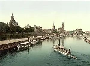 Historical Old Town Prints: The Karola Bridge and the Old Town of Dresden in Saxony