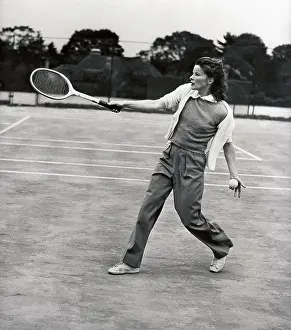 Tennis Court Prints: Katharine Hepburn Playing Tennis