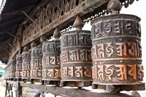 Images Dated 3rd October 2016: Kathmandu, Nepal, Unesco World Heritage Site, Buddhism, prayer wheels, Colour Image