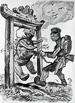 Japan Prints: Kellogg Pact Violation - Political Cartoon