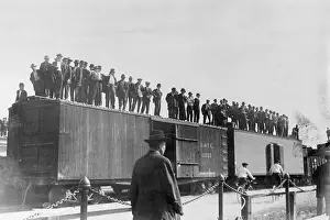 Sacramento Prints: Kelly's Army Riding atop Boxcars in Sacramento