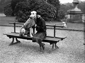 Prints of 29th September 1926: Joan Southey at the Kennel Club Championship Show at Crystal Palace with her irish wolfhound, Marcheta. (Photo by Topical Press Agency/Getty Images) Topical Press Agency Prints: Kennel Club Show