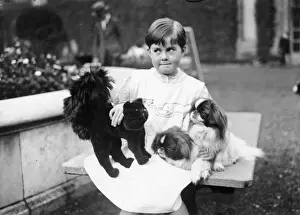 Prints of 20th September 1925: A young lady with her entry to the dog show at Alexandra Palace. (Photo by E. Bacon/Topical Press Agency/Getty Images) Topical Press Agency Prints: Kennel Club