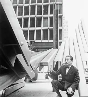 Kenzo Tange with His Sculpture