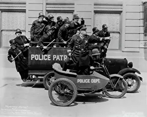 Police Vehicle Prints: Keystone Kops Riding Patrol Wagons in Keystone Hotel