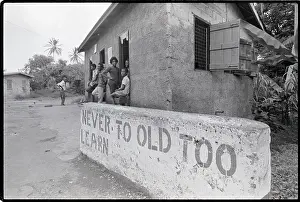 Grenada Prints: Kids in Front of Bar and Learning Sign