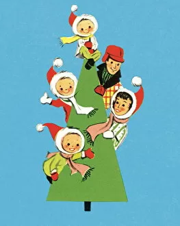 Kids on Christmas tree