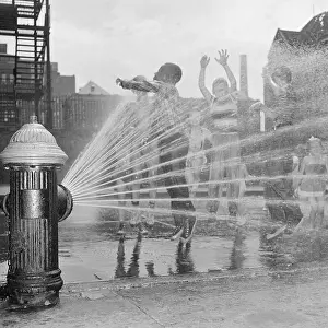 Enjoyment Prints: Kids Playing Under Fire Hydrant