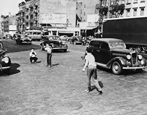 Kids Playing Stickball in New York Street