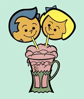 Faci Prints: Two Kids Sharing Milkshake