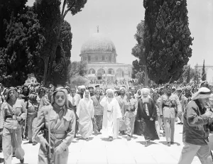 Armistice Prints: King Abdullah and Crowd Walking in Street