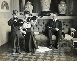 Practice Prints: King Albert, Queen Elisabeth and son Leopold Attending Violin Lesson