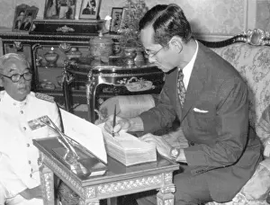 Bangkok Prints: King Bhumibol Adulyadej Signing Thailand's Constitution