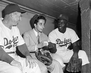 King Faisal, Chuck Dressen and Jackie Robinson in Dugout