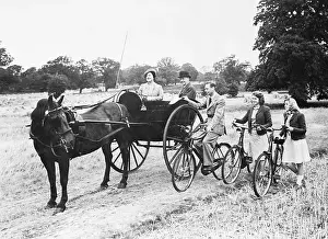 Queen Mother Prints: King George VI and Queen Elizabeth out Riding with The Princesses